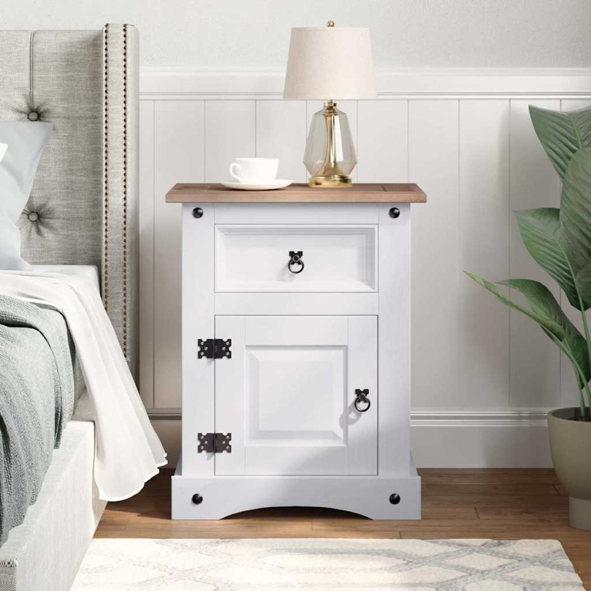 vidaXL Κομοδίνο Μεξικάνικο Στιλ Corona Λευκό 53x39x66 εκ. Ξύλο Πεύκου