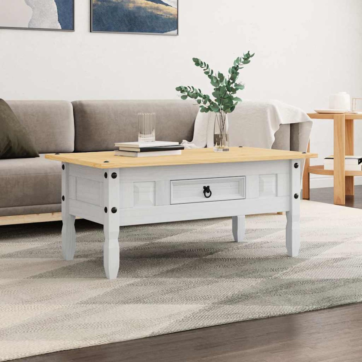 vidaXL Τραπέζι Σαλονιού Μεξικ. Στιλ Corona Λευκό 100x55x45 εκ. Πεύκο
