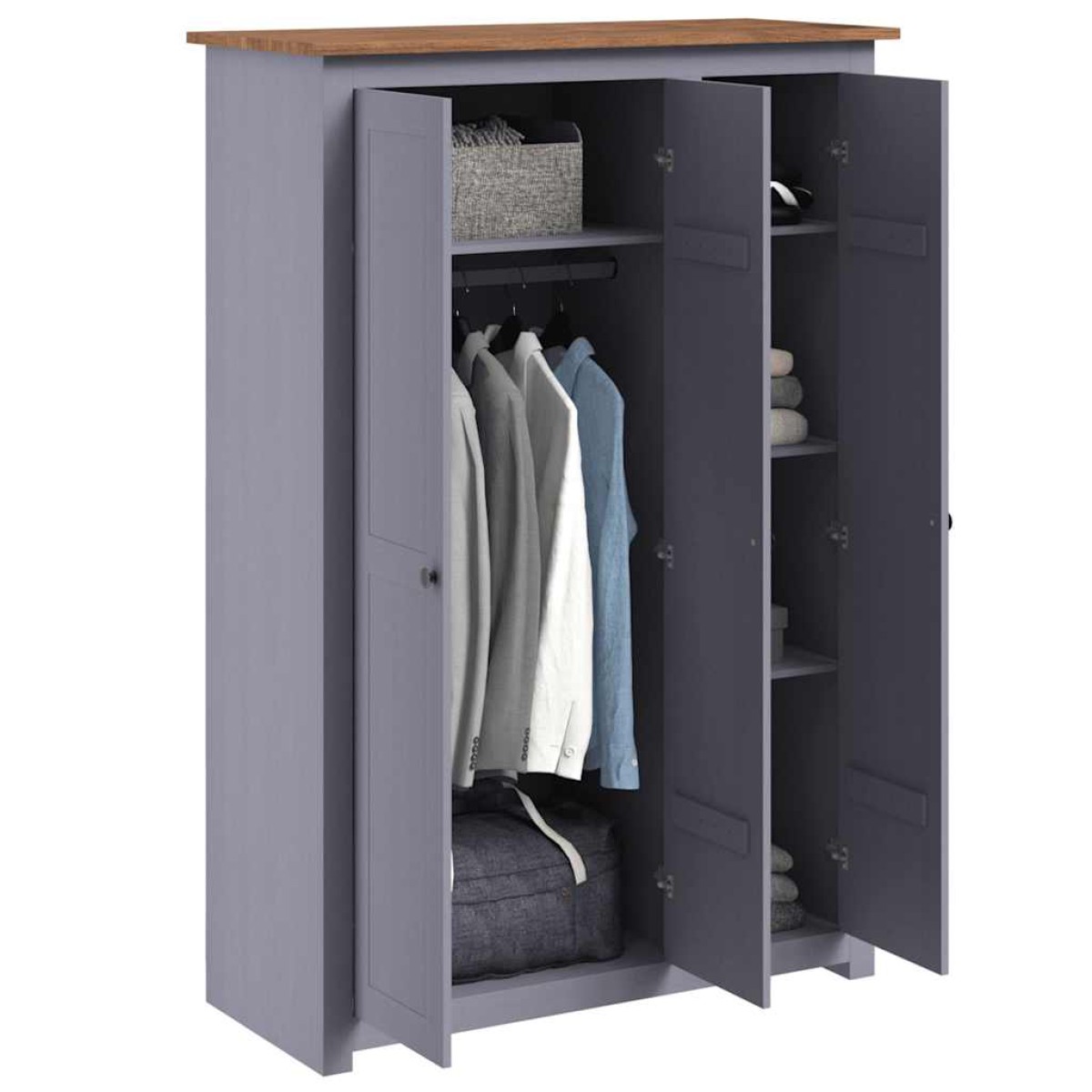 vidaXL Ντουλάπα Τρίφυλλη Γκρι 118x50x171,5 εκ Ξύλο Πεύκου Σειρά Panama