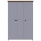 vidaXL Ντουλάπα Τρίφυλλη Γκρι 118x50x171,5 εκ Ξύλο Πεύκου Σειρά Panama