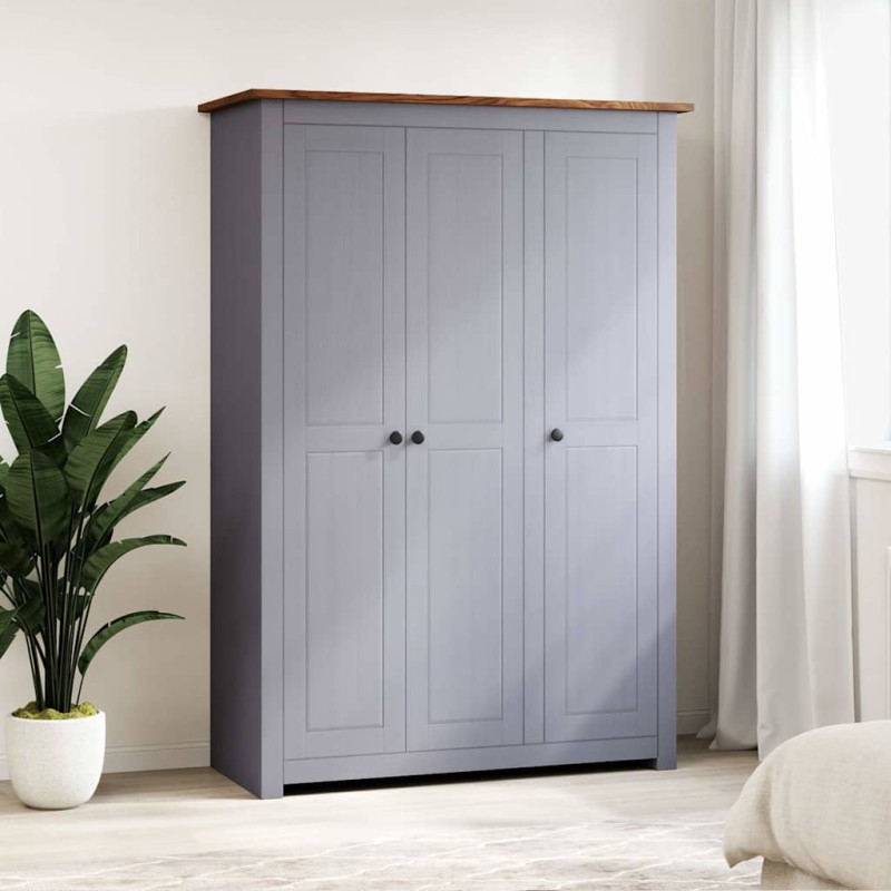vidaXL Ντουλάπα Τρίφυλλη Γκρι 118x50x171,5 εκ Ξύλο Πεύκου Σειρά Panama