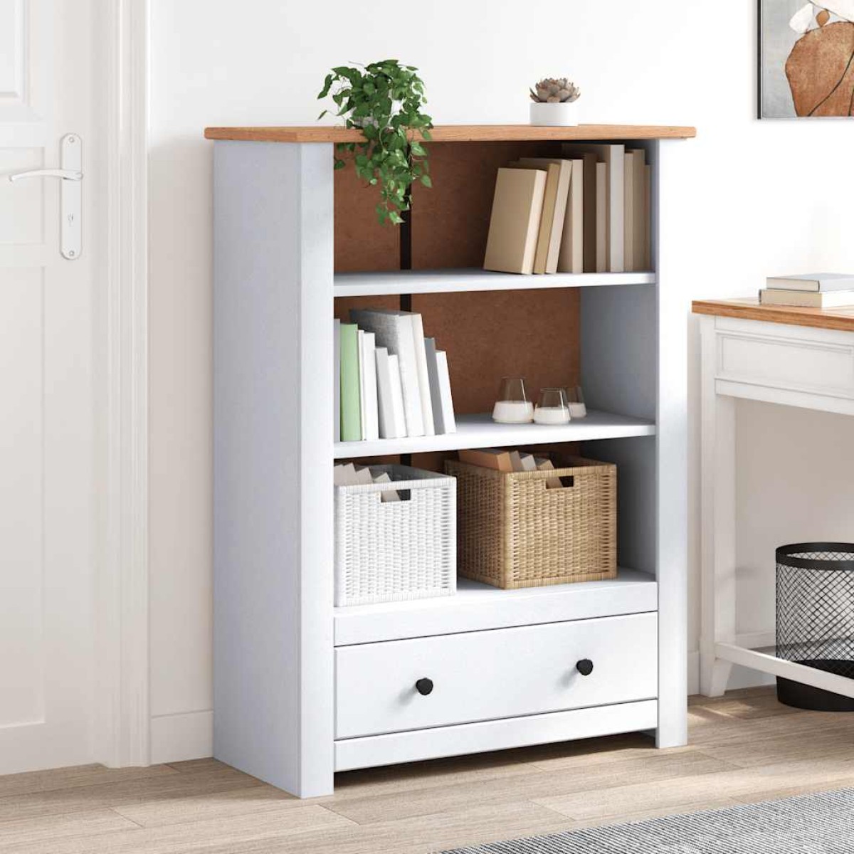 vidaXL Βιβλιοθήκη Λευκή 80x35x110 εκ. Μασίφ Ξύλο Πεύκου Σειρά Panama