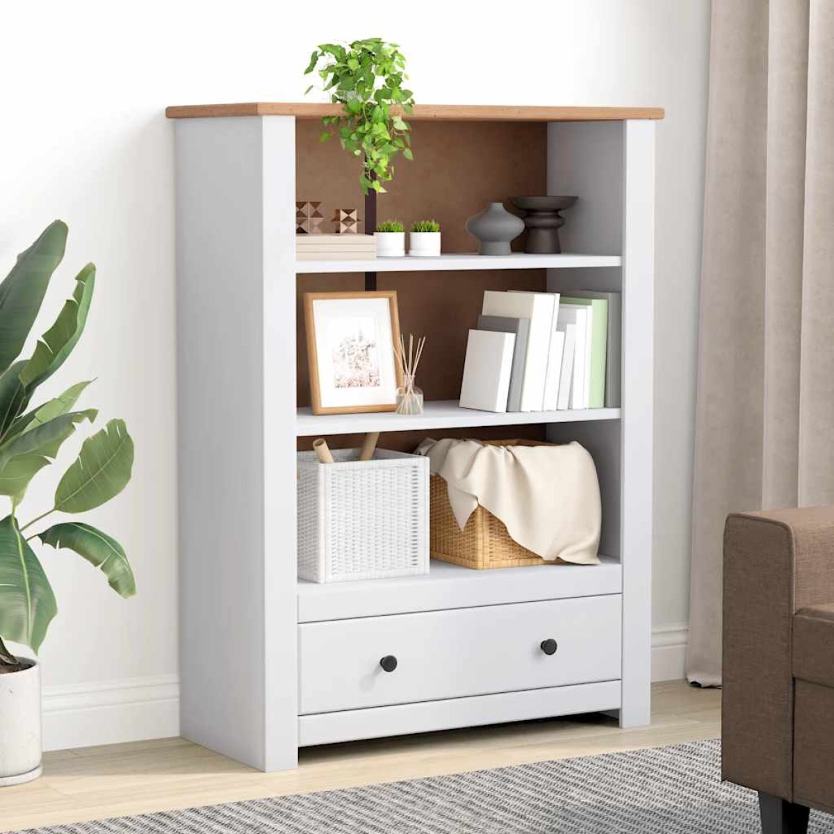 vidaXL Βιβλιοθήκη Λευκή 80x35x110 εκ. Μασίφ Ξύλο Πεύκου Σειρά Panama