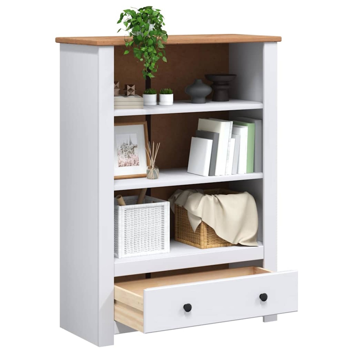 vidaXL Βιβλιοθήκη Λευκή 80x35x110 εκ. Μασίφ Ξύλο Πεύκου Σειρά Panama