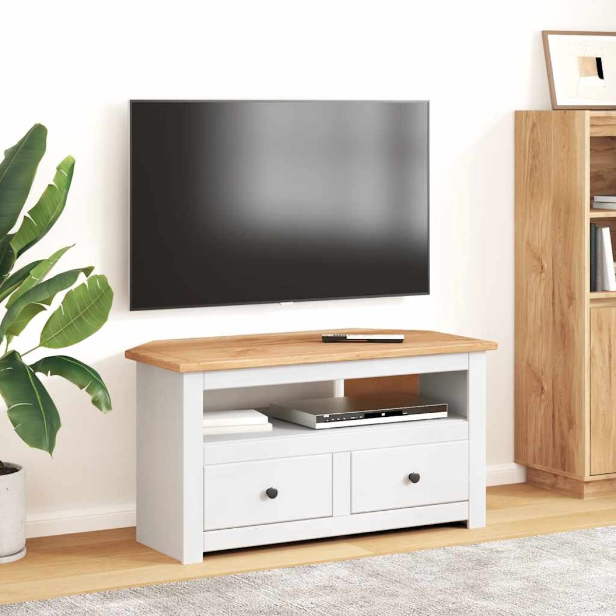 vidaXL Έπιπλο TV Λευκό 93 x 49 x 49 εκ. Μασίφ Ξύλο Πεύκου Σειρά Panama
