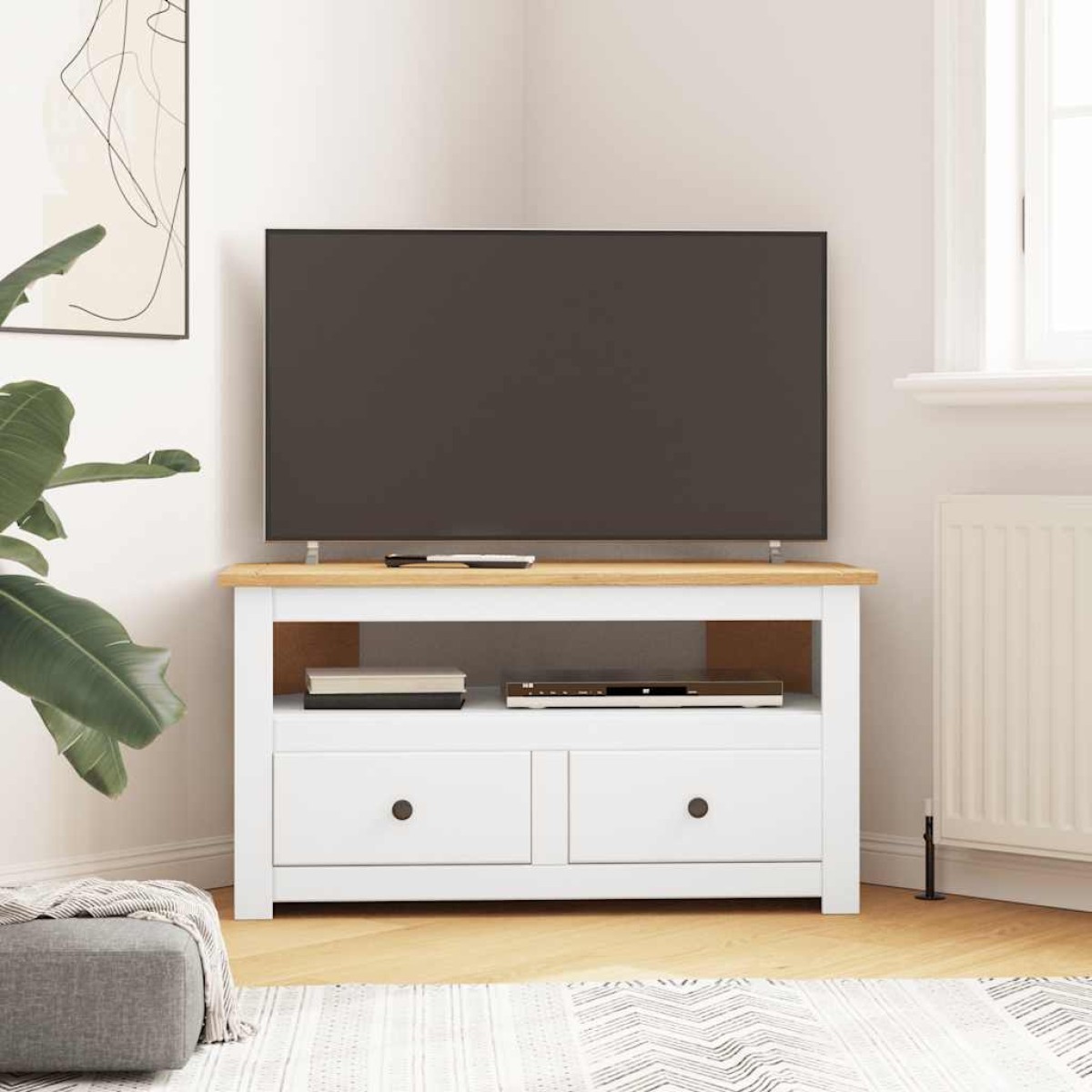 vidaXL Έπιπλο TV Λευκό 93 x 49 x 49 εκ. Μασίφ Ξύλο Πεύκου Σειρά Panama