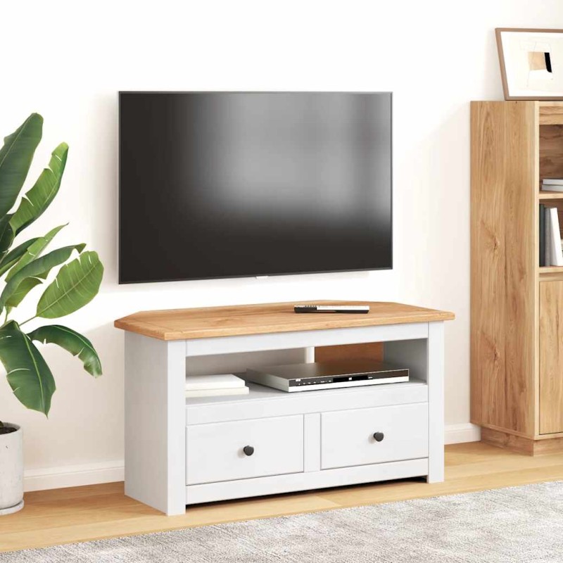 vidaXL Έπιπλο TV Λευκό 93 x 49 x 49 εκ. Μασίφ Ξύλο Πεύκου Σειρά Panama
