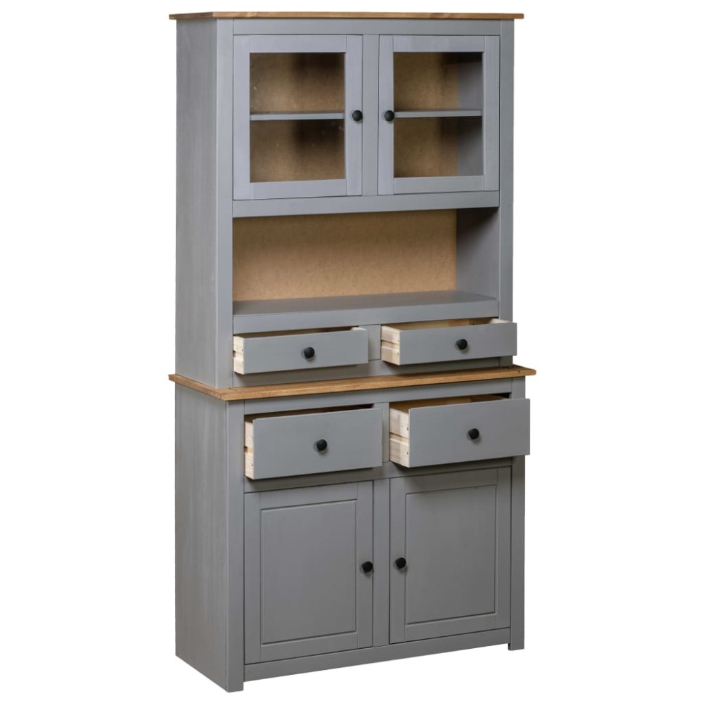 vidaXL Βιτρίνα Γκρι 93 x 40,5 x 180 εκ. Μασίφ Ξύλο Πεύκου Σειρά Panama