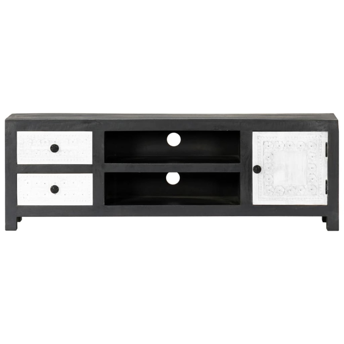 vidaXL Έπιπλο Τηλεόρασης Σκαλιστό Γκρι/Λευκό 120x30x40 εκ Μασίφ Μάνγκο