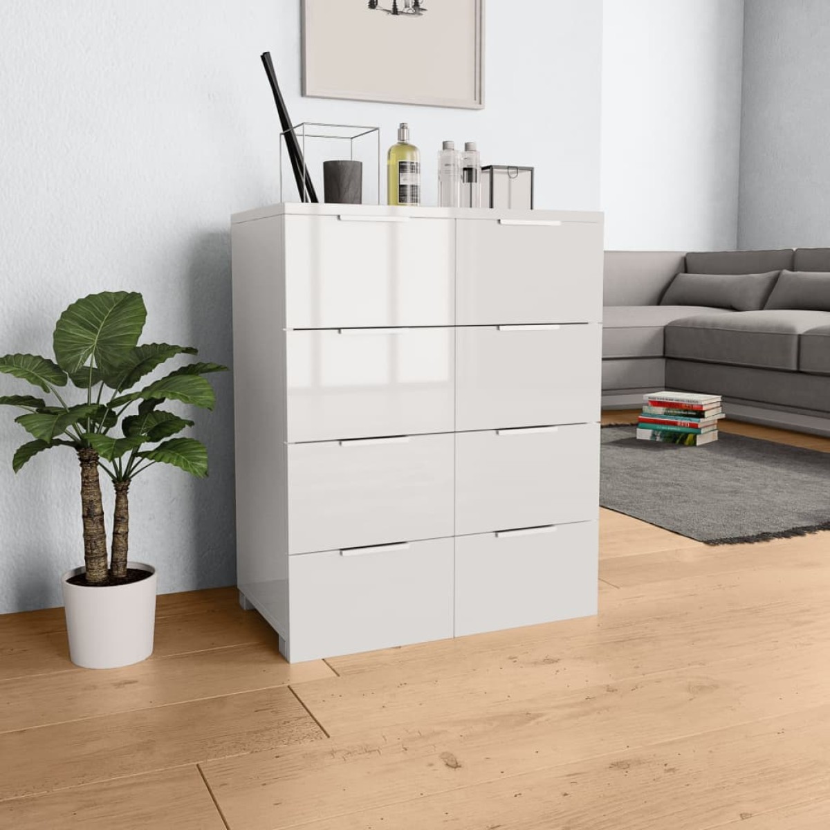 vidaXL Συρταριέρα Γυαλιστερή Λευκή 60 x 35 x 80 εκ. από Μοριοσανίδα