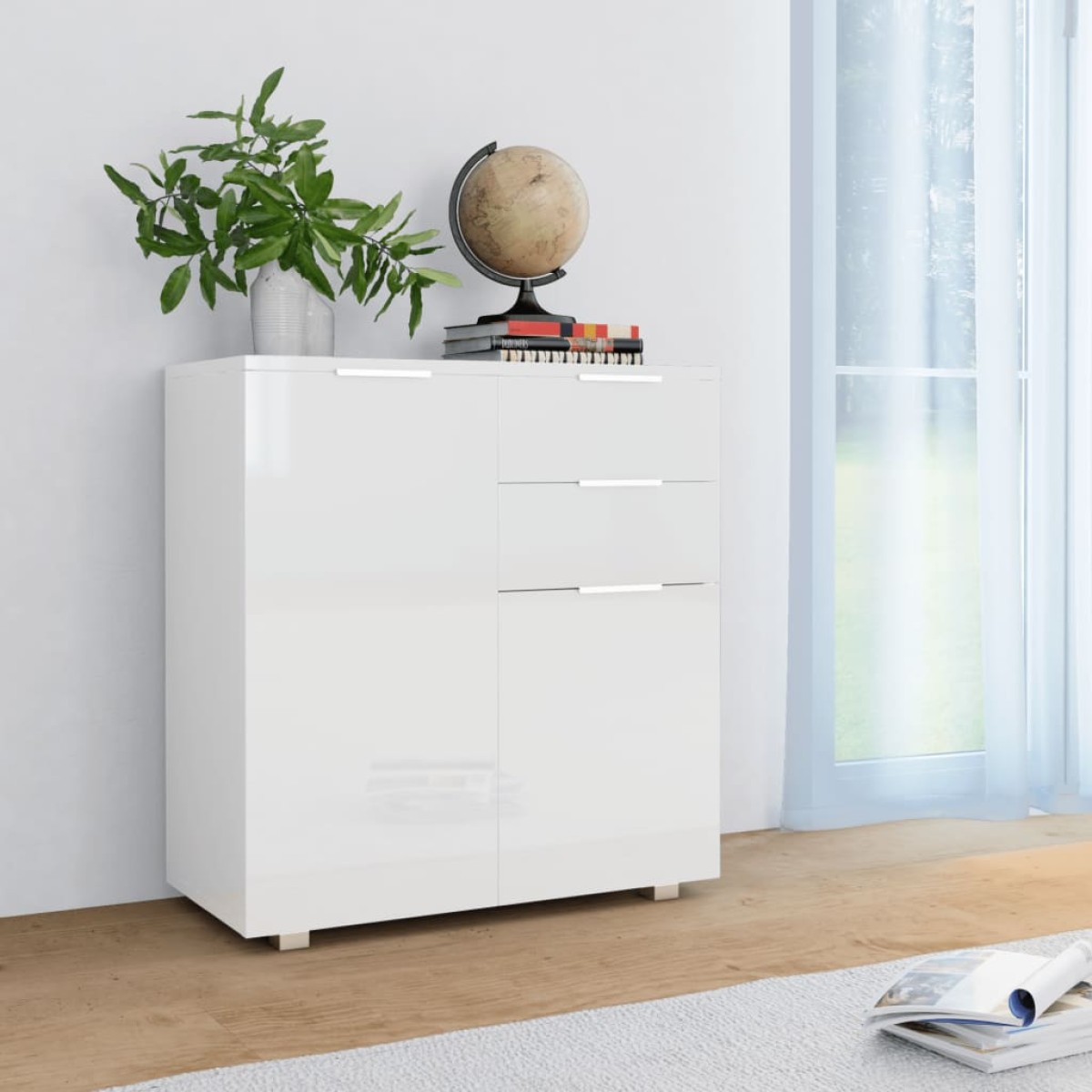 vidaXL Μπουφές Ψηλός Γυαλιστερός Λευκός 71 x 35 x 80 εκ. Μοριοσανίδα