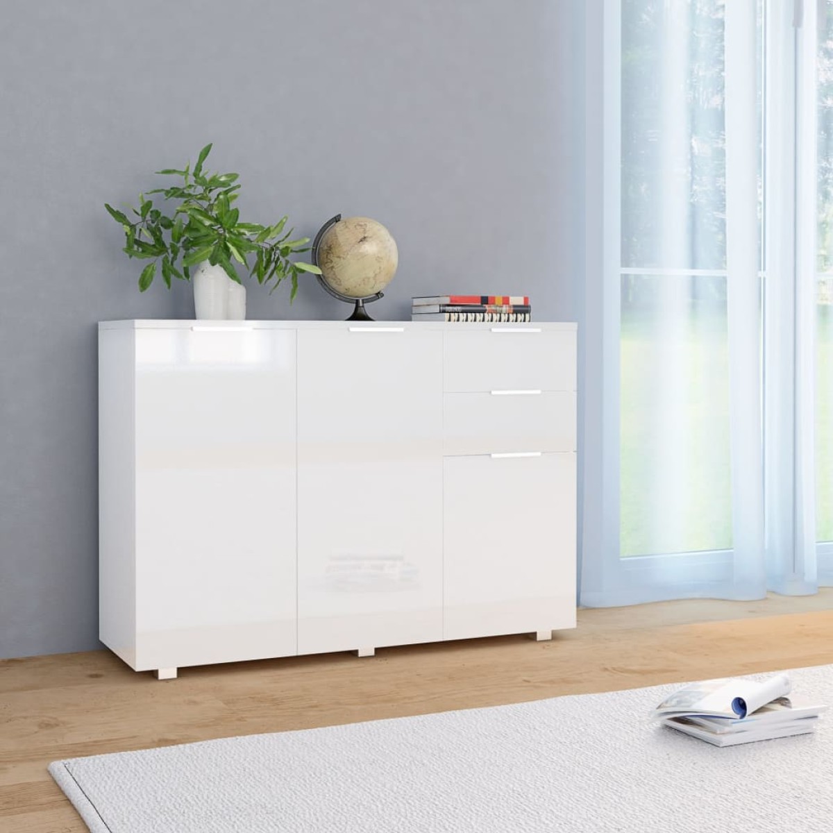 vidaXL Μπουφές Γυαλιστερός Λευκός 107x35x80,5 εκ.