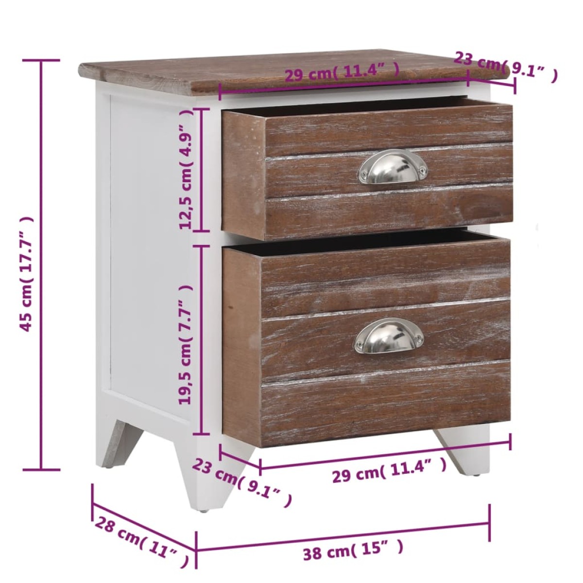 vidaXL Κομοδίνο Καφέ και Λευκό 38 x 28 x 45 εκ. από Ξύλο Παυλώνιας