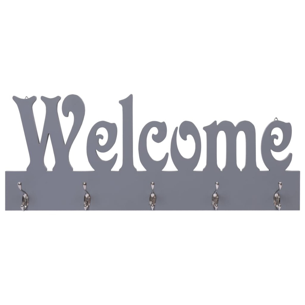 vidaXL Κρεμάστρα Τοίχου «WELCOME» Γκρι 74 x 29,5  εκ.