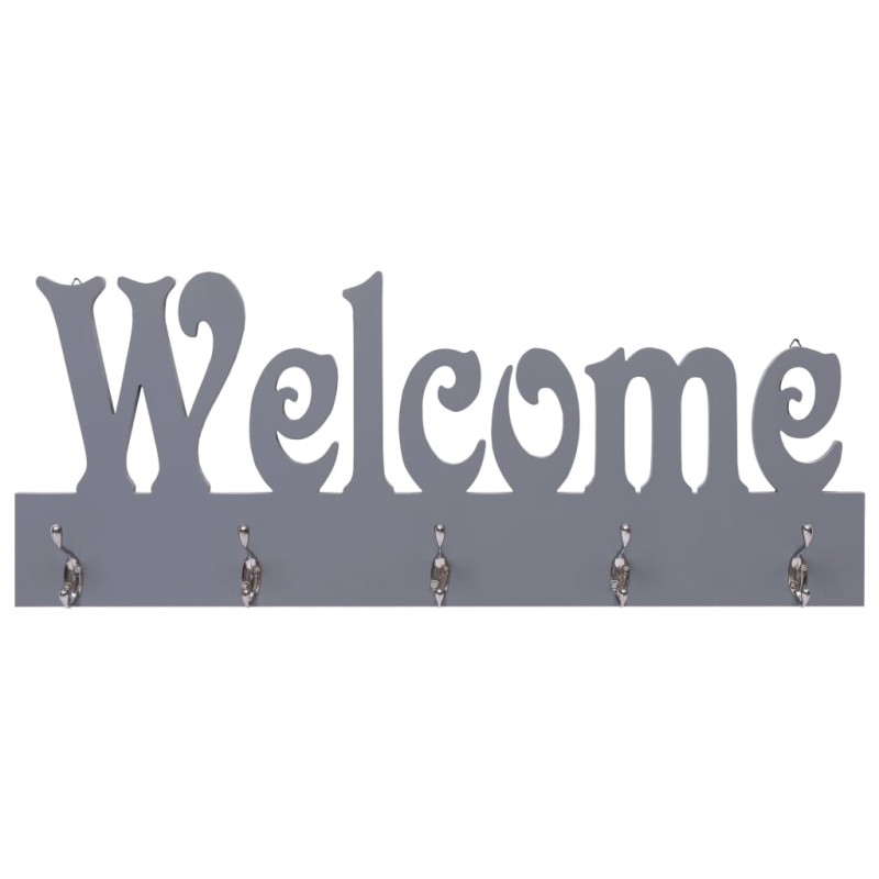 vidaXL Κρεμάστρα Τοίχου «WELCOME» Γκρι 74 x 29,5  εκ.