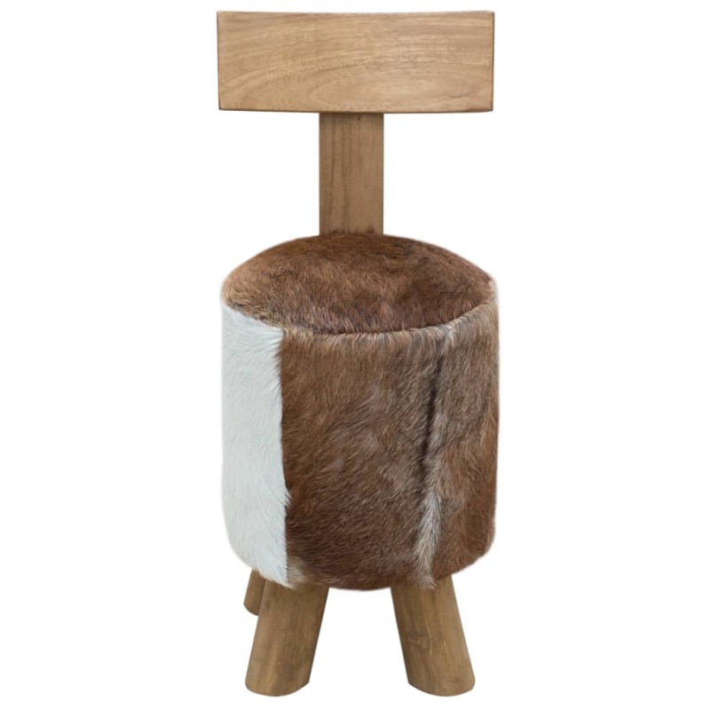 vidaXL Σκαμπό από Δέρμα Κατσίκας και Μασίφ Ξύλο Teak