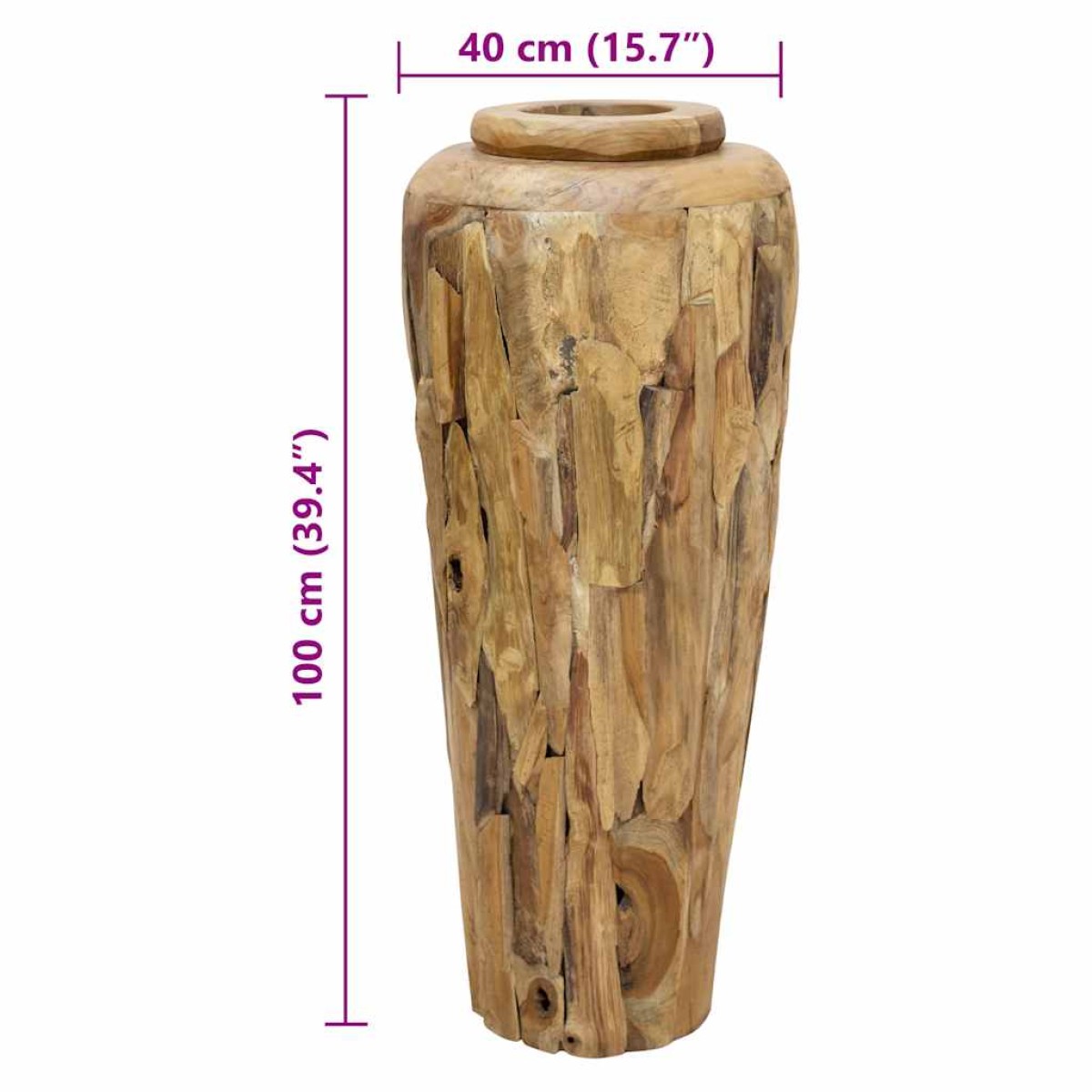 vidaXL Βάζο Διακοσμητικό 40 x 100 εκ. από Μασίφ Ξύλο Teak