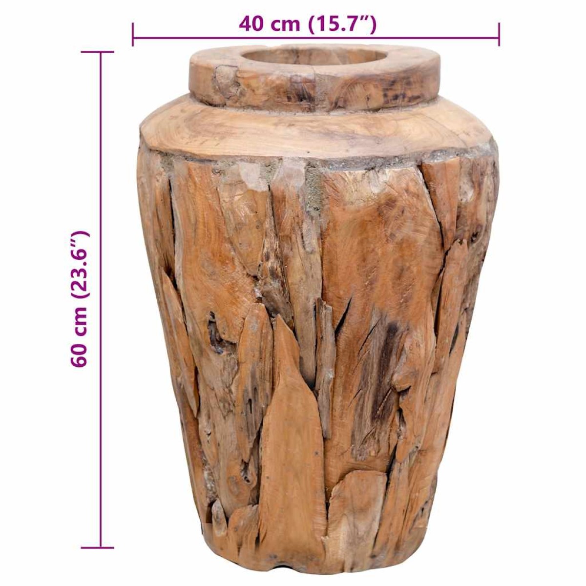 vidaXL Βάζο Διακοσμητικό 40 x 60 εκ. από Μασίφ Ξύλο Teak