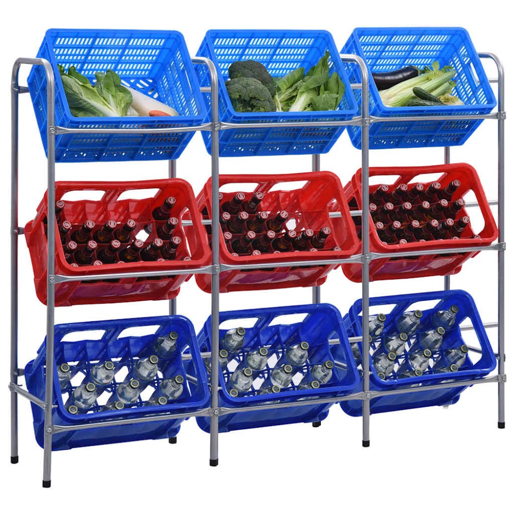vidaXL Ράφι Αποθήκευσης για 9 Κιβώτια Ασημί 145x33x116 εκ. Ατσάλινο