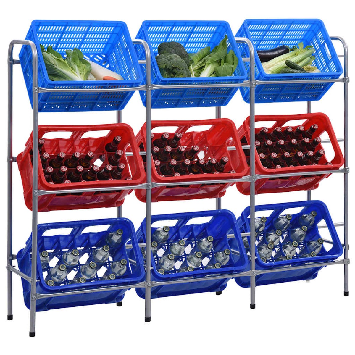 vidaXL Ράφι Αποθήκευσης για 9 Κιβώτια Ασημί 145x33x116 εκ. Ατσάλινο