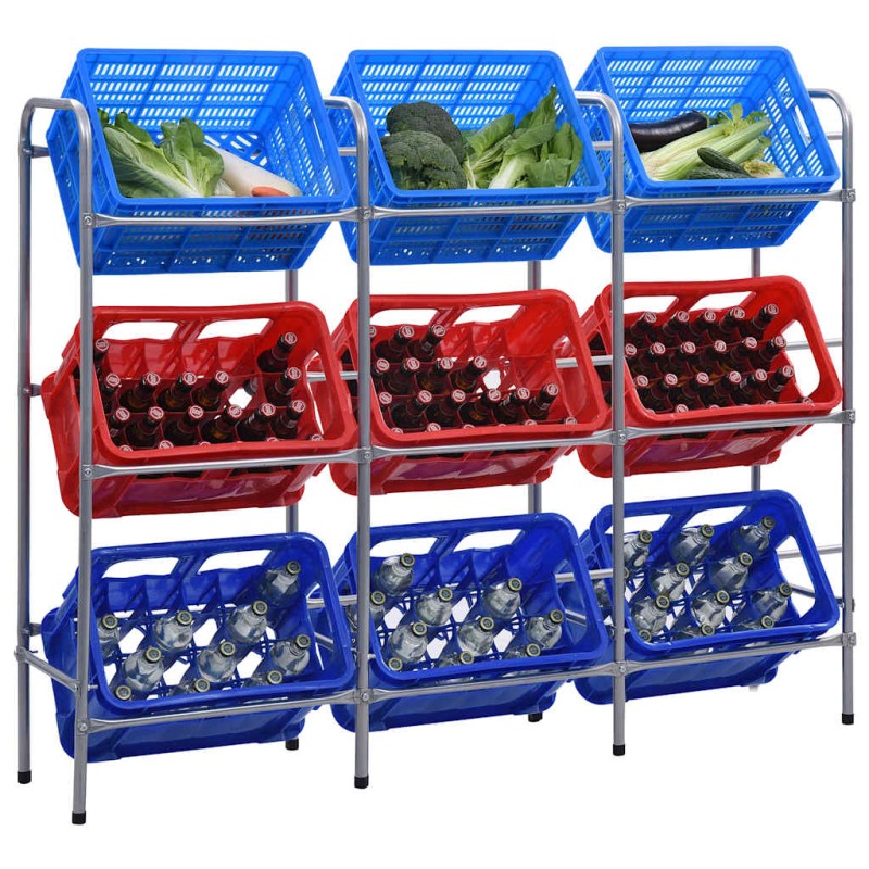 vidaXL Ράφι Αποθήκευσης για 9 Κιβώτια Ασημί 145x33x116 εκ. Ατσάλινο
