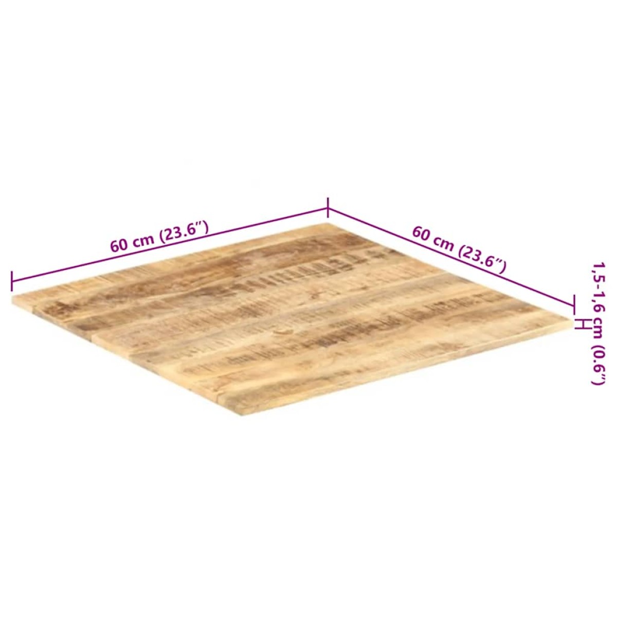 vidaXL Επιφάνεια Τραπεζιού 15-16 χιλ. 60x60 εκ. από Μασίφ Ξύλο Μάνγκο