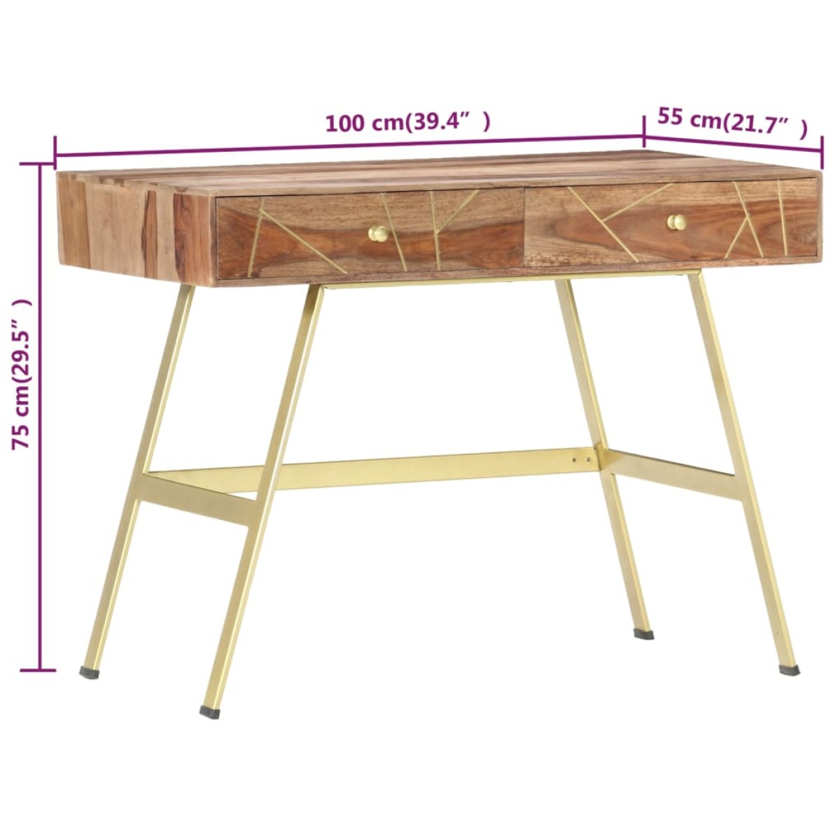 vidaXL Γραφείο με Συρτάρια 100 x 55 x 75 εκ. από Μασίφ Ξύλο Sheesham