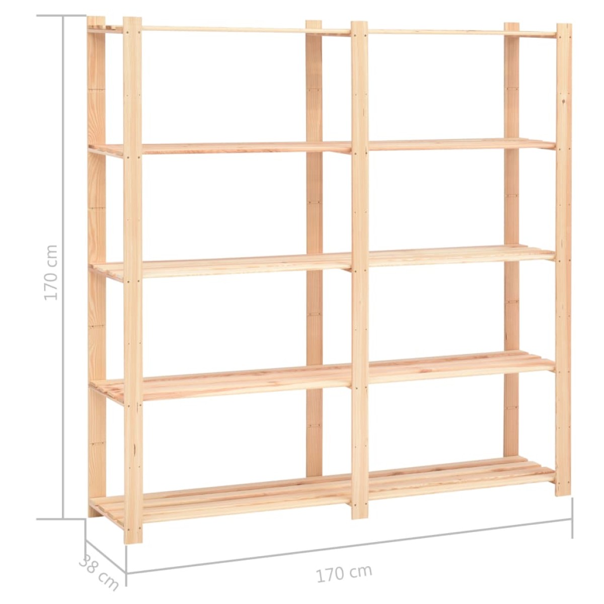 vidaXL Ραφιέρα 5 Επιπέδων 500 κ. 170 x 38 x 170 εκ. Μασίφ Ξύλο Πεύκου