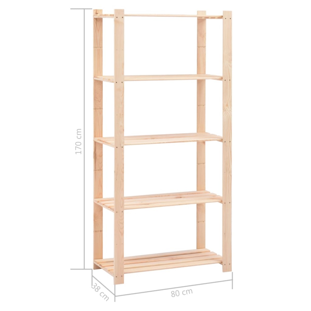 vidaXL Ραφιέρα 5 Επιπέδων 250 κ. 80x38x170 εκ. από Μασίφ Ξύλο Πεύκου