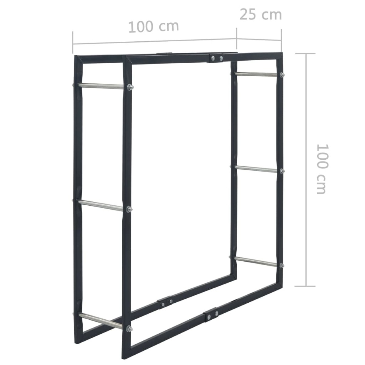 vidaXL Ράφι Καυσόξυλων Μαύρο 100 x 25 x 100 εκ. Ατσάλινο