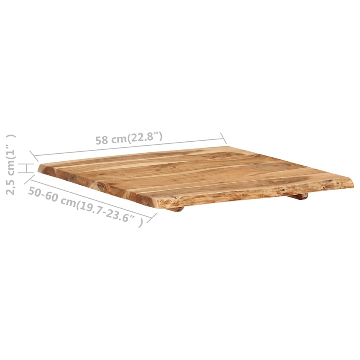 vidaXL Επιφάνεια Τραπεζιού 58 x (50-60) x 2,5 εκ. Μασίφ Ξύλο Ακακίας