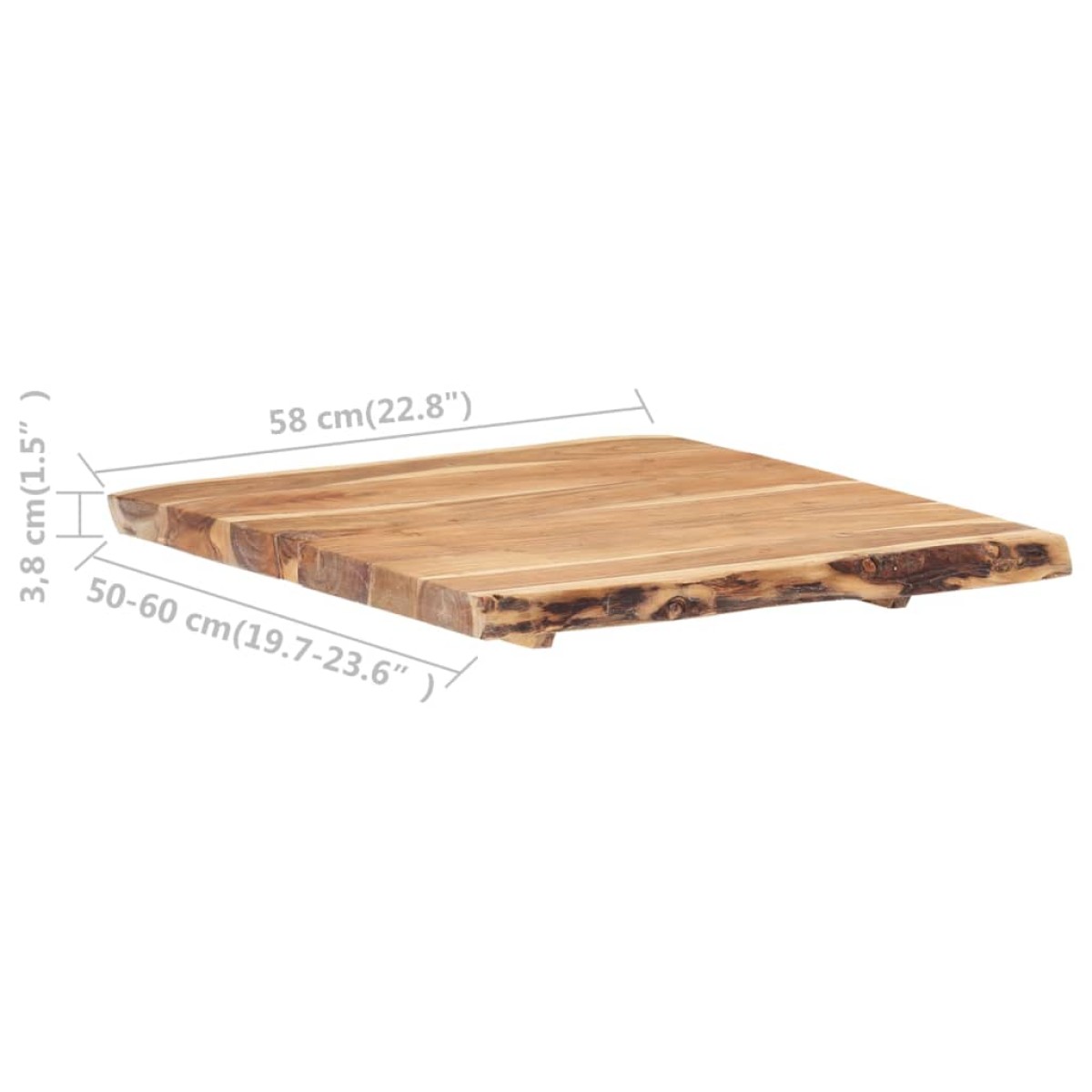 vidaXL Επιφάνεια Τραπεζιού 58 x (50-60) x 3,8 εκ. Μασίφ Ξύλο Ακακίας