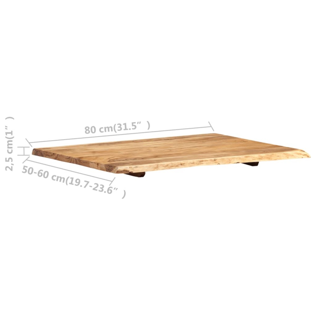 vidaXL Επιφάνεια Τραπεζιού 80 x (50-60) x 2,5 εκ. Μασίφ Ξύλο Ακακίας