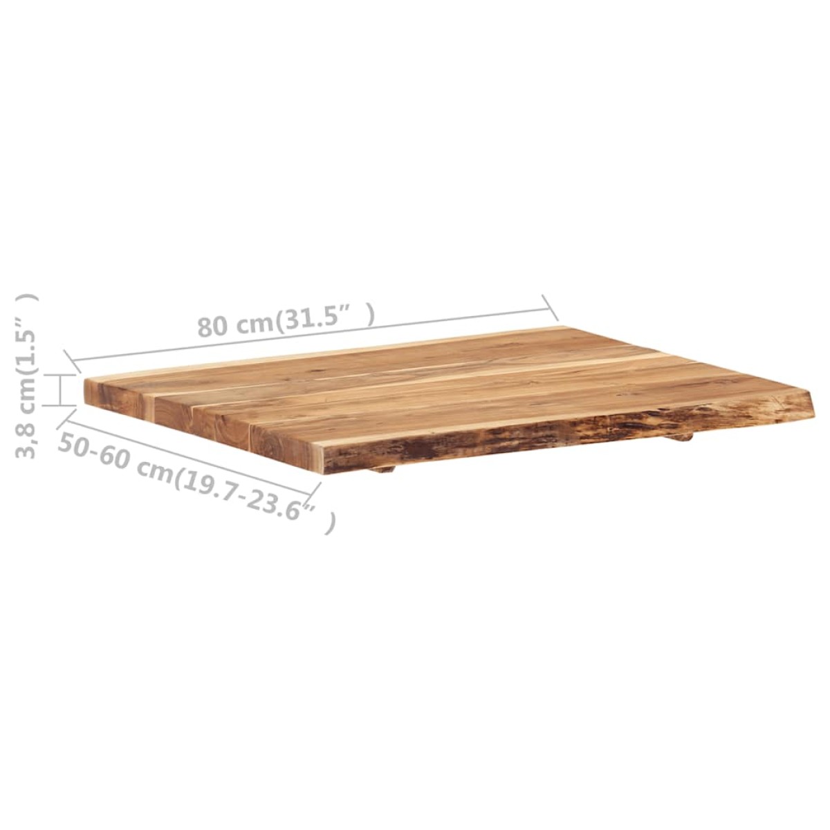 vidaXL Επιφάνεια Τραπεζιού 80 x (50-60) x 3,8 εκ. Μασίφ Ξύλο Ακακίας