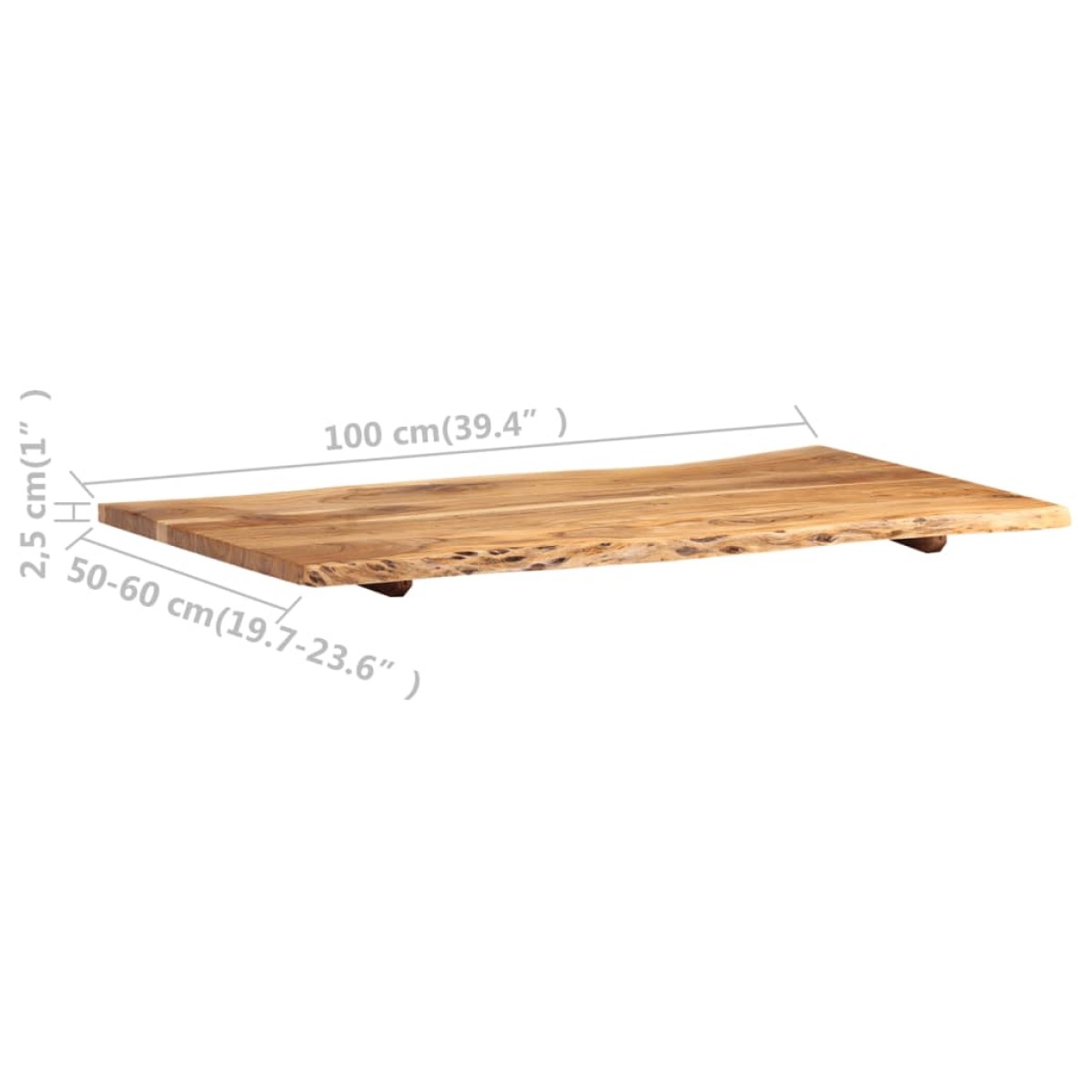 vidaXL Επιφάνεια Τραπεζιού 100 x (50-60) x 2,5 εκ. Μασίφ Ξύλο Ακακίας