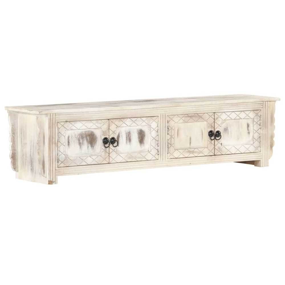 vidaXL Έπιπλο Τηλεόρασης Λευκό 140 x 30 x 35 εκ. από Μασίφ Ξύλο Μάνγκο
