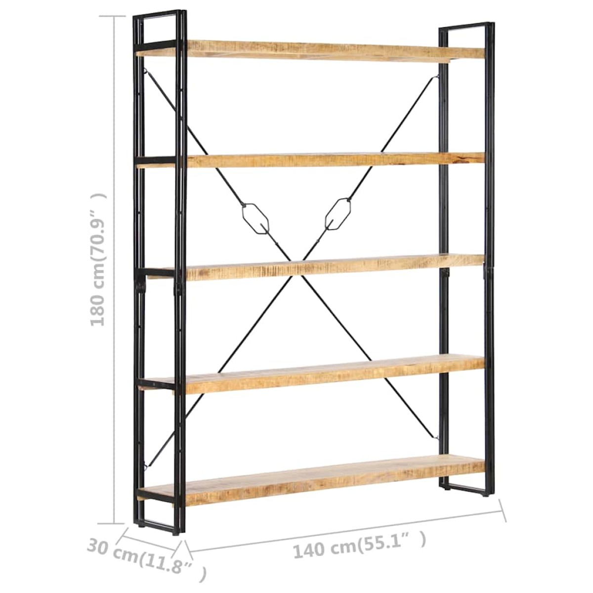 vidaXL Βιβλιοθήκη με 5 Επίπεδα 140 x 30 x 180 εκ. Μασίφ Ξύλο Μάνγκο