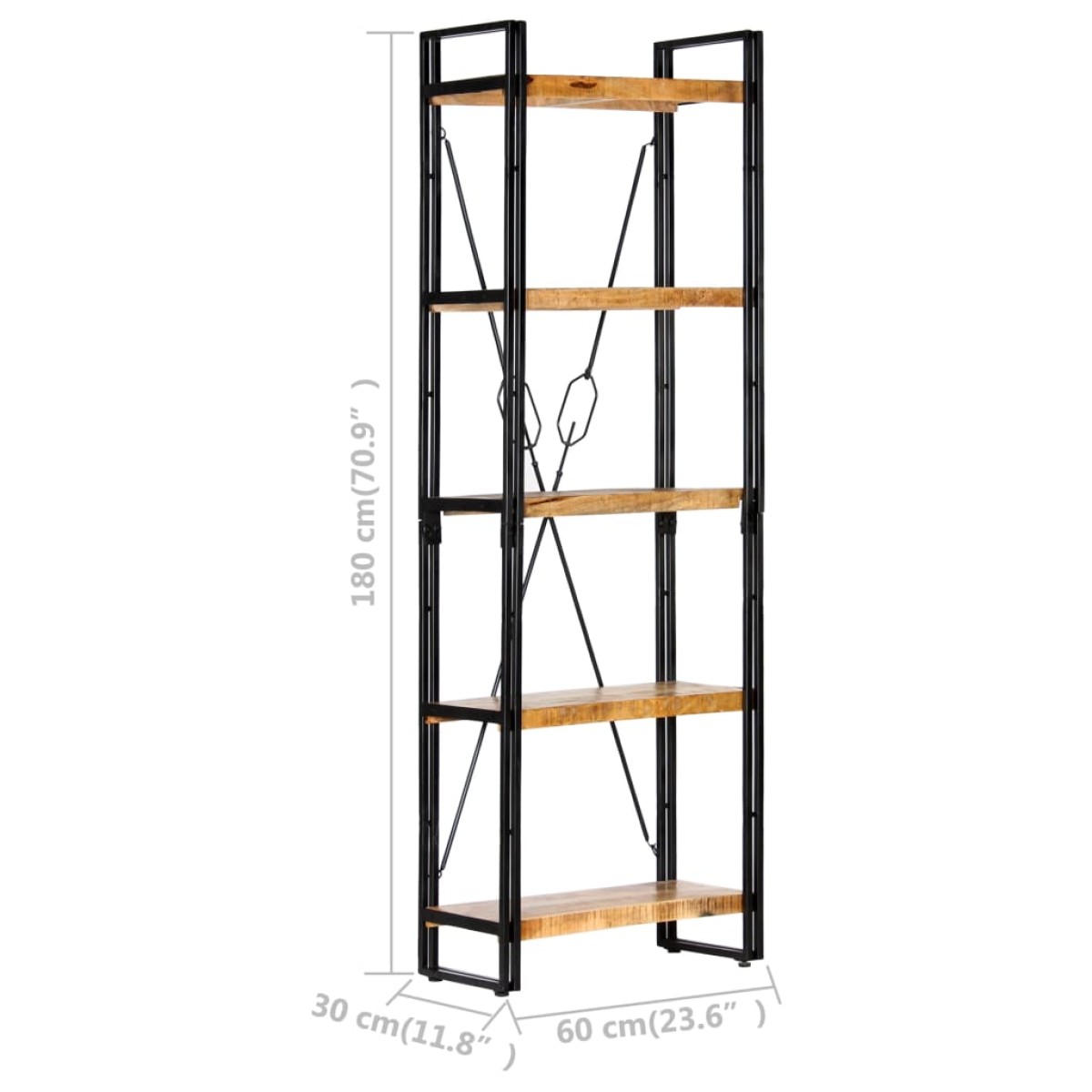 vidaXL Βιβλιοθήκη με 5 Επίπεδα 60 x 30 x 180 εκ. Μασίφ Ξύλο Μάνγκο