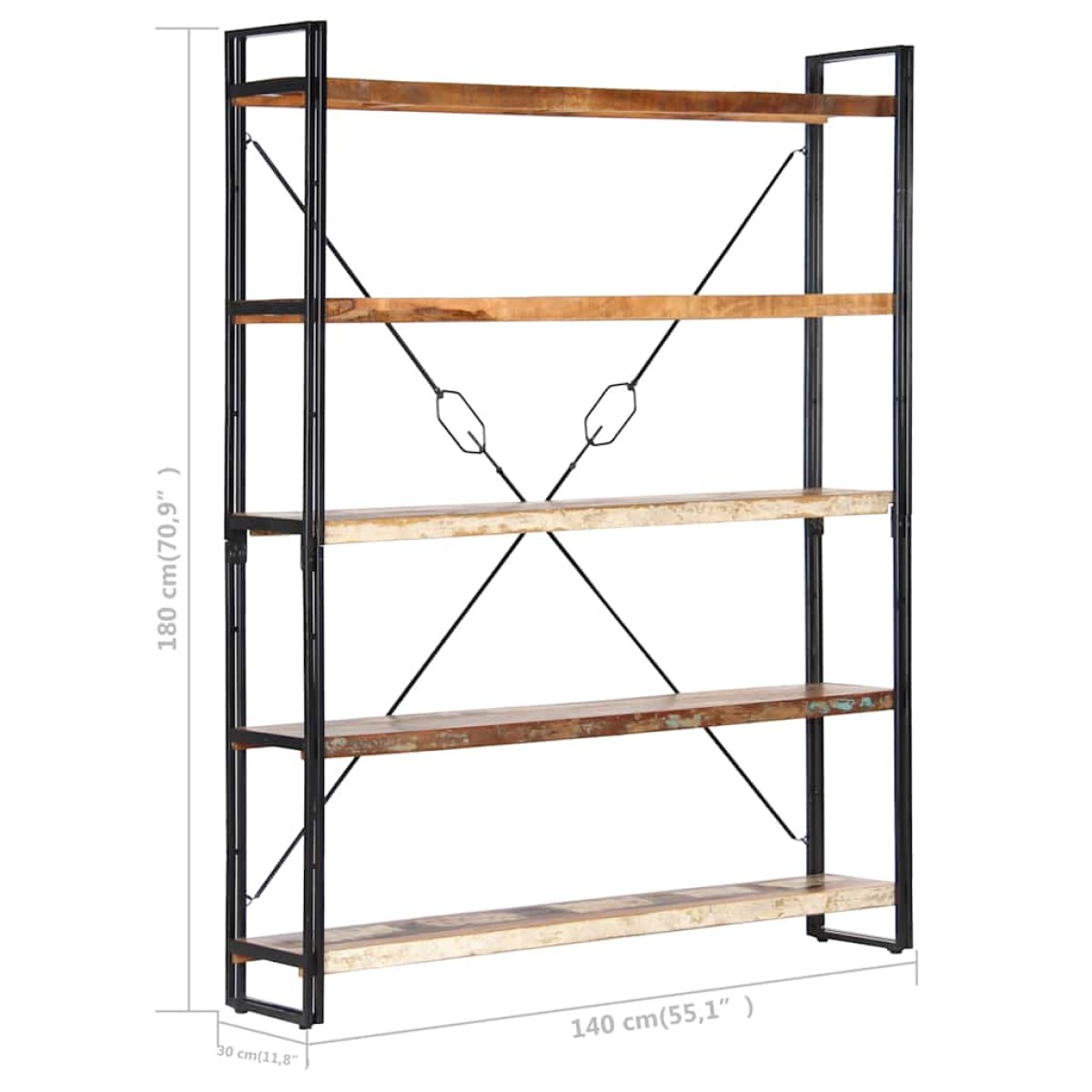 vidaXL Βιβλιοθήκη με 5 Επίπεδα 140x30x180 εκ. Μασίφ Ανακυκλωμένο Ξύλο