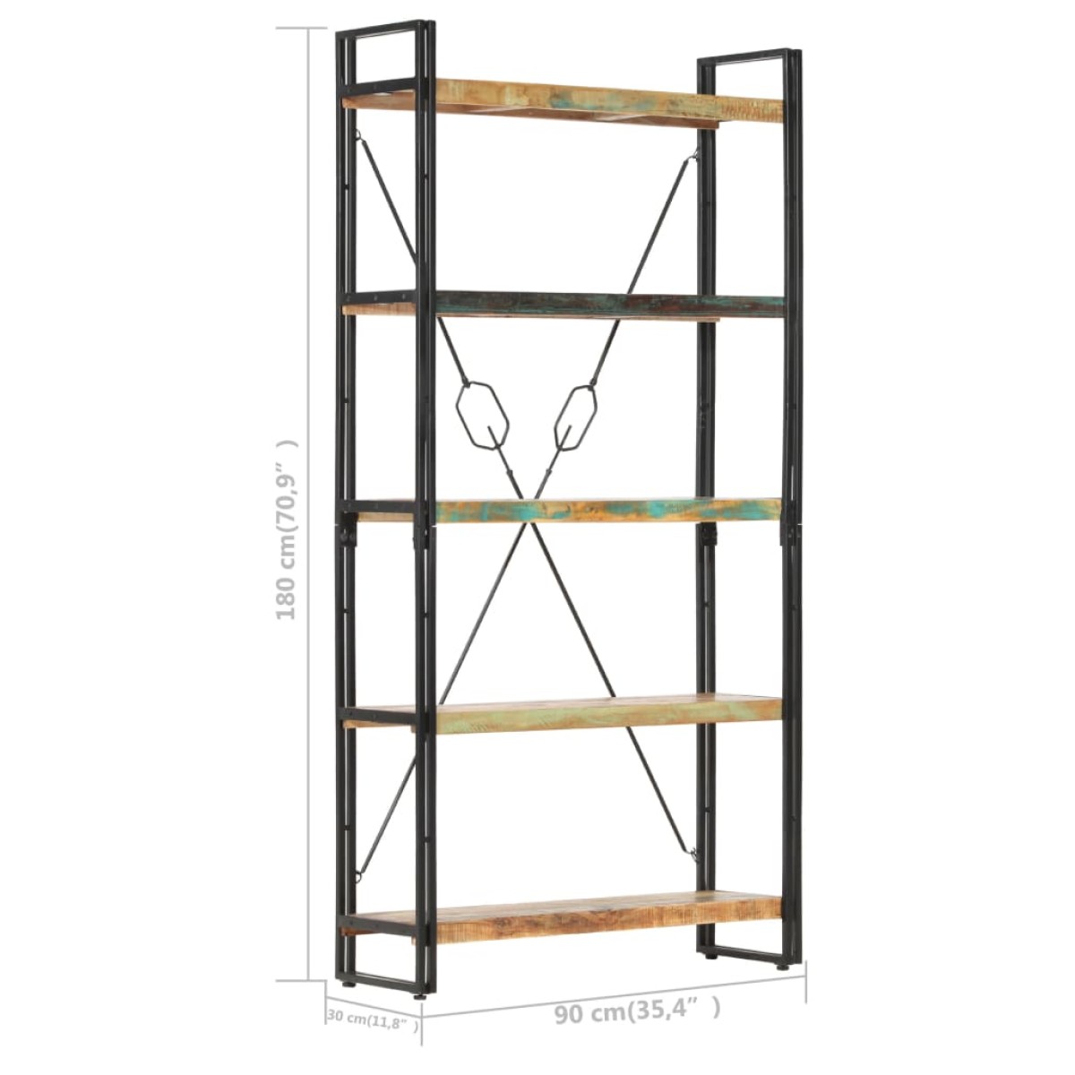 vidaXL Βιβλιοθήκη με 5 Επίπεδα 90x30x180 εκ. Μασίφ Ανακυκλωμένο Ξύλο