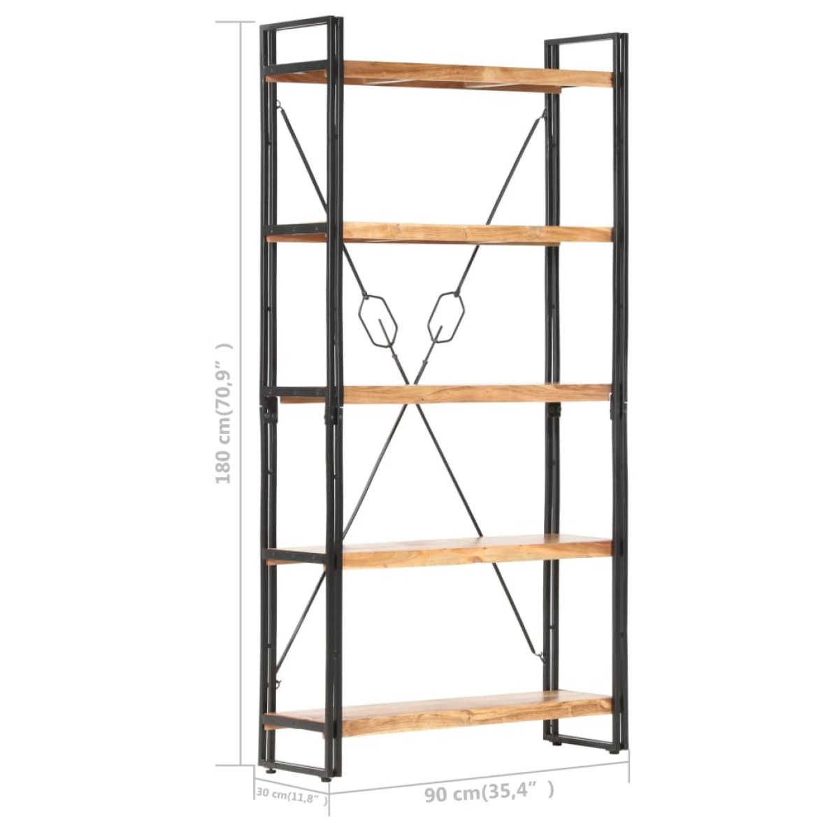 vidaXL Βιβλιοθήκη με 5 Επίπεδα 90 x 30 x 180 εκ. Μασίφ Ξύλο Ακακίας