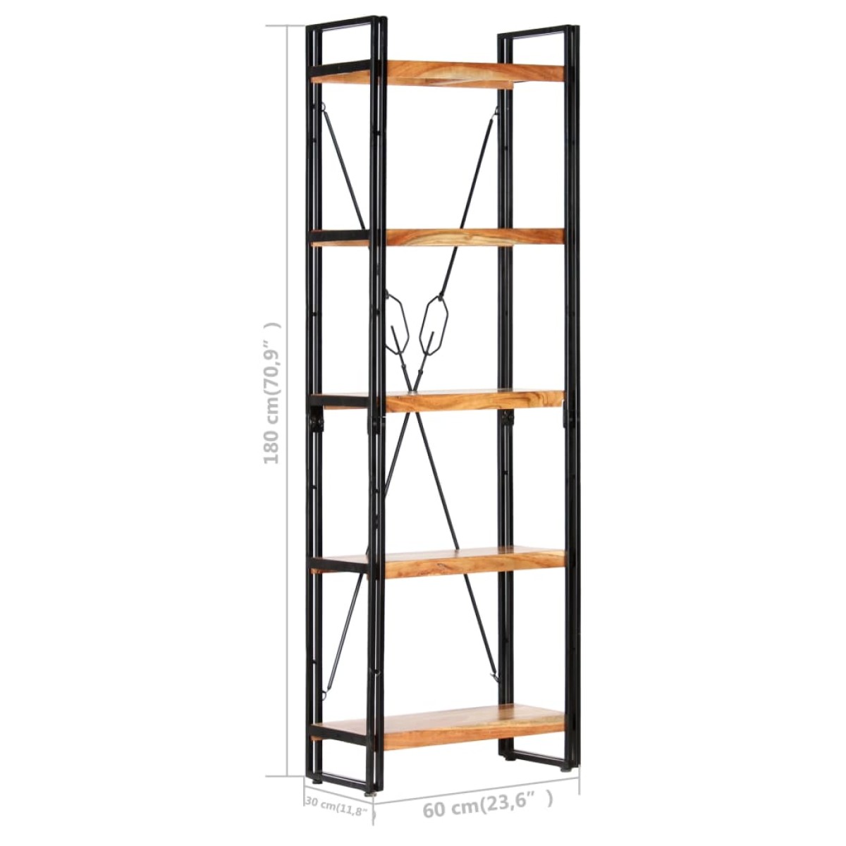 vidaXL Βιβλιοθήκη με 5 Επίπεδα 60 x 30 x 180 εκ. Μασίφ Ξύλο Ακακίας