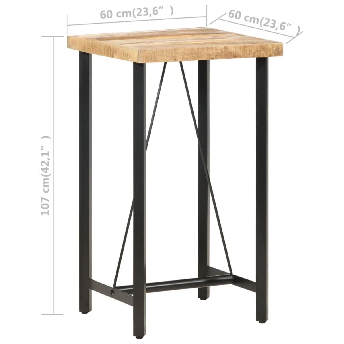vidaXL Τραπέζι Μπαρ 60 x 60 x 107 εκ. Ακατέργαστο Ξύλο Μάνγκο