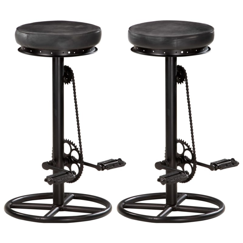 vidaXL Σκαμπό Μπαρ 2 τεμ. Μαύρα από Γνήσιο Δέρμα Κατσίκας