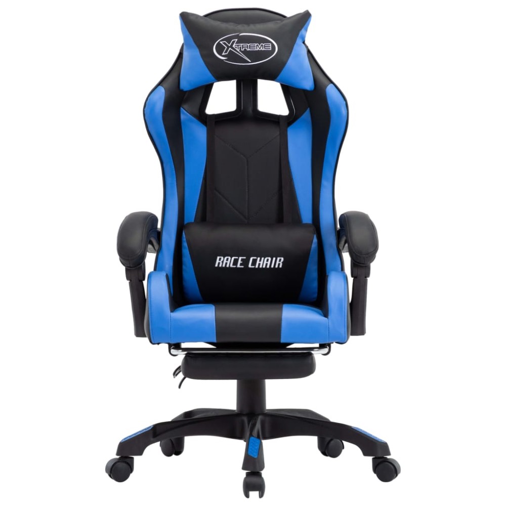 vidaXL Καρέκλα Racing με Υποπόδιο Μπλε/Μαύρη από Συνθετικό Δέρμα