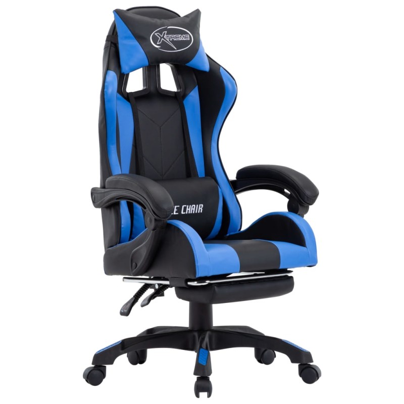 vidaXL Καρέκλα Racing με Υποπόδιο Μπλε/Μαύρη από Συνθετικό Δέρμα