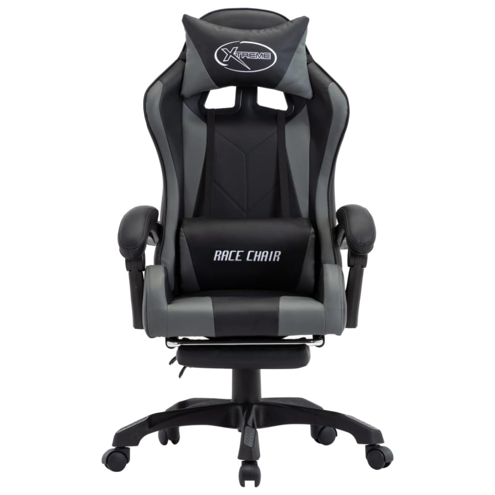 vidaXL Καρέκλα Racing με Υποπόδιο Γκρι/Μαύρη από Συνθετικό Δέρμα