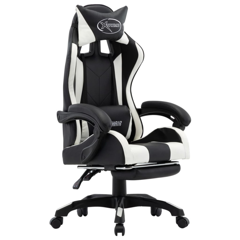vidaXL Καρέκλα Racing με Υποπόδιο Λευκή/Μαύρη από Συνθετικό Δέρμα
