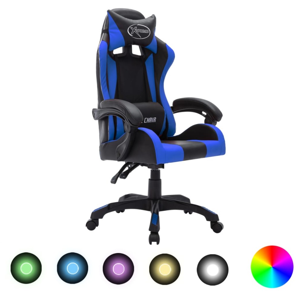 vidaXL Καρέκλα Racing με Φωτισμό RGB LED Μπλε/Μαύρο Συνθετικό Δέρμα