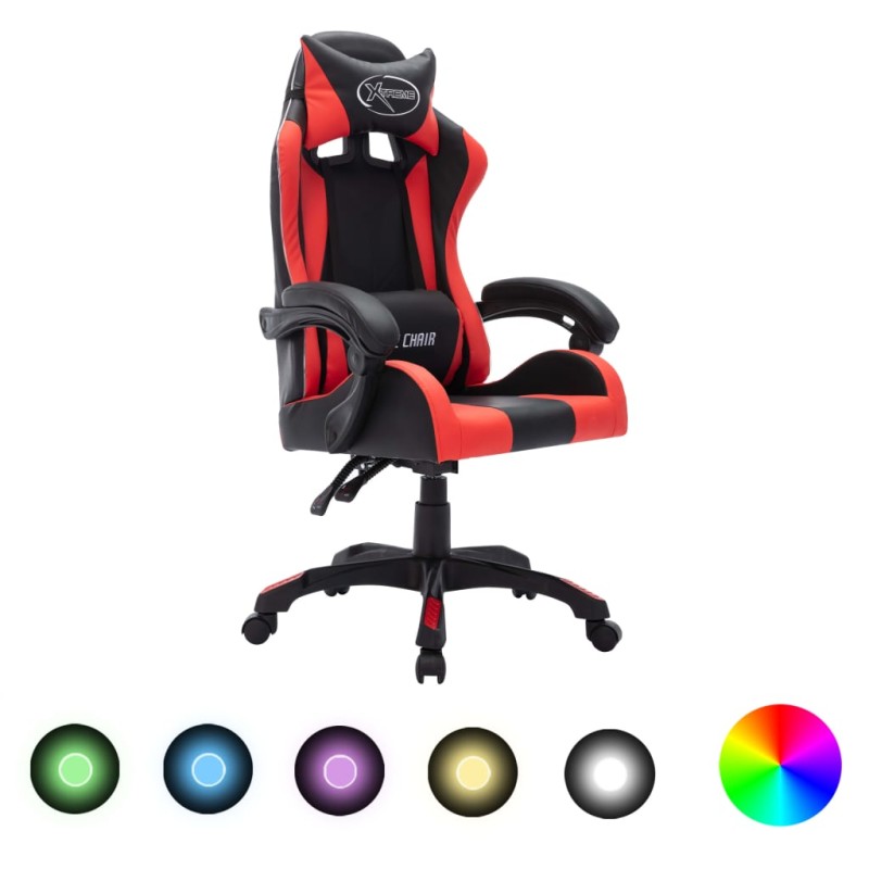 vidaXL Καρέκλα Racing με Φωτισμό RGB LED Κόκκινο/Μαύρο Συνθετικό Δέρμα